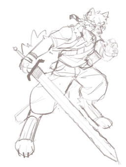 accessory anthro bandage bandage_on_face bottomwear clothed clothing front_view hair headband holding_melee_weapon holding_object holding_sword holding_weapon male melee_weapon messy_hair mouth_closed pants simple_background solo standing sword topwear unsigned weapon asnnonaka canid mammal monochrome sketch