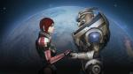 3_fingers armor clothed clothing duo eye_contact female fingers hair hand_holding interspecies looking_at_another male red_hair romantic romantic_ambiance romantic_couple short_hair space wei723 bioware electronic_arts mass_effect commander_shepard female_shepard garrus_vakarian alien human mammal turian 16:9 hi_res widescreen