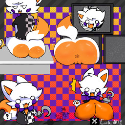 anus big_breasts big_butt bottomless breasts butt clothed clothing dipstick_tail electronics emanata exposed_breasts female fur genitals hair hook hook_hand markings monitor pawpads paws shirt size_difference smaller_female solo static tail tail_markings thick_thighs topwear vulva white_body white_fur white_hair wide_hips erick_star_art five_nights_at_freddy's five_nights_at_freddy's_world five_nights_at_frickbear's_(series) five_nights_at_frickbear's_3 scottgames lolbit_(fnaf) lolbit_(frickbear's) canid canine fox mammal 1:1