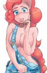 anthro big_breasts blush breasts clothed clothing eyelashes female fur hair looking_at_viewer overalls simple_background smile solo oldman_artist friendship_is_magic hasbro my_little_pony pinkie_pie_(mlp) earth_pony equid equine horse mammal pony 2019 digital_media_(artwork) hi_res