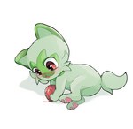 ambiguous_gender anus ball_of_yarn blush feral fur green_body green_fur lying on_side one_fang open_mouth red_eyes simple_background solo white_background x_anus yarn playyfox nintendo pokemon generation_9_pokemon pokemon_(species) sprigatito hi_res