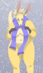 anthro blue_eyes convenient_censorship female navel outside scarf slightly_chubby snow snowing solo tail wide_hips ritts frank_westerveldt kangaroo macropod mammal marsupial