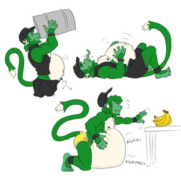 anthro belly big_belly bloated button_(fastener) button_pop clothing feral feral_prey fur green_body green_fur green_hair hair hat headgear headwear huge_belly male male_pred oral_vore rumbling_stomach stuffing underwear vore wardrobe_malfunction verzisphere mintmonkey haplorhine mammal monkey primate reptile scalie snake 1:1 hi_res sequence