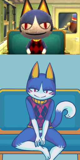 ambiguous_anthro ambiguous_gender anthro bedroom_eyes biped blue_body blue_fur blush bottomless bottomless_ambiguous bottomless_anthro chair closed_smile clothed clothing dipstick_tail eyelashes featureless_crotch feet fingers fur furniture gloves_(marking) humanoid_feet leg_markings looking_at_viewer markings mouth_closed multicolored_body multicolored_fur narrowed_eyes noseless plantigrade pupils red_clothing red_eyes red_shirt red_topwear screencap seductive shirt sitting sleeveless_shirt slit_pupils smile smiling_at_viewer socks_(marking) solo tail tail_markings toes topwear two_tone_body two_tone_fur white_body white_fur white_sclera yellow_inner_ear reality_undoer animal_crossing nintendo rover_(animal_crossing) domestic_cat felid feline felis mammal 2019 digital_drawing_(artwork) digital_media_(artwork) full-length_portrait hi_res portrait reference_image shaded male_(lore)