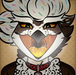beak big_tongue black_beak black_body black_feathers bodily_fluids breath_fog collar feathers femboy feral food heart_eyes heart_symbol looking_at_viewer male mouth_focus mouth_shot open_beak open_mouth red_collar saliva saliva_on_tongue saliva_string solo spectactled_owl throat tongue uvula wearing_collar white_body white_feathers yellow_mouth yellow_sclera yellow_tongue cainsclementine ceilo_(wafflezcol) avian bird food_creature owl hi_res