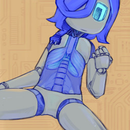 andromorph blue_body blue_hair cable glowing glowing_eyes grey_body hair intersex joints lung machine nude organs plug solo spine translucent translucent_body homie_(artist) clinical_trial angel_martinez humanoid robot robot_humanoid 1:1 digital_media_(artwork) hi_res nonbinary_(lore)