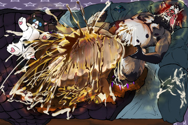 animal_genitalia animal_penis anthro bed bedding blanket bodily_fluids coprophilic_intercourse cum cum_drip cum_everywhere cum_from_mouth cum_from_nose cum_in_ass cum_in_mouth cum_in_nose cum_inflated_belly cum_inflation cum_inside cum_on_face cum_on_own_face cum_on_penis cum_on_self cum_through cum_through_plushie cum_vomit cumshot dripping ear_piercing ejaculation excessive_feces feces feces_blowout feces_on_body feces_on_ground feces_on_penis feces_pile feet foot_fetish foot_play furniture genital_fluids genitals hyper hyper_feces inflation lying lying_on_bed male masturbation messy multi_nipple nipple_piercing nipples on_bed on_front on_side painted_claws penetrable_sex_toy penetration penile penile_masturbation penis piercing pillow plush_stuffing plushie plushophilia pooping pooping_on_self scat_inflation scatplay sex_toy stitch_(sewing) yonnixart alloure_(_allourian) border_collie canid canine canis collie domestic_dog equid equine herding_dog horse hybrid mammal pastoral_dog sheepdog wolf wolfdog 3:2 absurd_res hi_res demiboy_(lore) nonbinary_(lore)