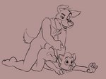 age_difference anal anal_penetration anthro butt doggystyle duo from_behind_position kerchief looking_pleasured male male/male neckerchief neckwear nude older_male penetration sex surprised_expression tail tail_grab young young_anthro young_male younger_penetrated compfive disney oliver_and_company dodger_(disney) oliver_(disney) canid canine canis domestic_cat domestic_dog felid feline felis mammal black_and_red monochrome