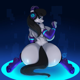 anthro anthrofied armwear back_boob big_breasts big_butt black_hair black_tail blue_eyes breasts butt clothing convenient_censorship curvy_figure elbow_gloves electronics eyebrows eyelashes female female_anthro fingers gloves grey_body grey_skin hair handwear headphones hourglass_figure huge_breasts huge_butt kneeling legwear looking_at_viewer looking_back looking_back_at_viewer nude nude_anthro nude_female rear_view side_boob small_waist smile smirk solo stockings tail voluptuous voluptuous_anthro voluptuous_female wide_hipped_anthro wide_hipped_female wide_hips conditional_dnp suirano friendship_is_magic hasbro my_little_pony octavia_(mlp) earth_pony equid equine horse mammal pony 1:1 2026 digital_media_(artwork) hi_res