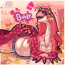 ambiguous_gender apode belly big_belly burping claws digestion feral hair legless macro multi_eye oral_vore overweight pink_hair rumbling_stomach scales serpentine size_difference solo sound_effects tail text vore nagifur alien lizard mammal reptile scalie 1:1 comic digital_media_(artwork) english_text