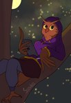 anthro female moon night plant solo star tablet tablet_computer tree soovka apple_inc. ipad soovka_(character) avian bird owl hi_res