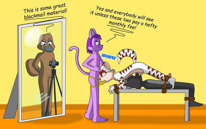 anthro bdsm blackmail bondage bound camera dildo dominant dominant_female fellatio female financial_domination forced group male male/female male/male oral penile recording rope sex sex_toy strapon strapon_sex submissive submissive_male text toying_partner trio voyeur lucyhaupdarsteller billy_plats emil_(anotheranon) kathryn_(charlesdragon) skoll_fenrirson canid canine canis domestic_cat felid feline felis mammal monotreme platypus wolf absurd_res english_text hi_res