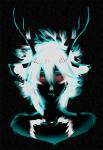 ambiguous_gender anthro antlers black_body black_fur blue_body blue_fur facial_piercing fur hair horn lip_piercing looking_at_viewer number pattern_background piercing red_eyes simple_background solo white_hair year ghostblanketboy 2014 dated