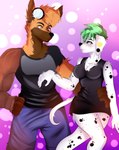 alternative_fashion anthro brown_body brown_fur clothing dancing duo female fur male male/female simple_background steampunk smort_bee dalya_(kisha_pandorum) uruz_fox canid canine canis dalmatian domestic_dog fox mammal absurd_res hi_res