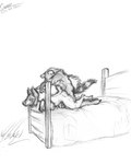 anal anal_penetration anthro bdsm bed bondage bound duo furniture looking_pleasured male male/male penetration restraints stocks vellum actry captain_(folfad) canid canine fox hybrid mammal procyonid raccoon absurd_res hi_res monochrome