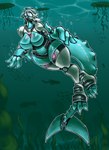 anthro big_feet big_hands blue_eyes breasts bubble detailed_background feet female glowing glowing_eyes lake machine multicolored_body plant screen_eyes sea_grass solo tail thick_thighs underwater water z_dragon alligator alligatorid android crocodilian fish marine reptile robot robot_anthro scalie digital_drawing_(artwork) digital_media_(artwork) hi_res