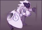 anthro big_breasts big_butt biped black_body black_fur blue_markings blush breasts butt butt_slap duo female female_focus fingers fur hooves huge_butt huge_thighs markings mask mask_only multicolored_body nude short_tail side_view simple_background slap solo_focus tail thick_thighs white_body white_fur white_tail voicedbarley league_of_legends riot_games tencent kindred_(lol) lamb_(lol) bovid caprine mammal sheep hi_res