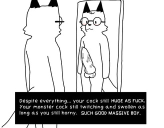 animal_genitalia animal_penis anthro balls big_balls big_knot big_penis blush bodily_fluids canine_genitalia canine_penis erection eyewear femboy genital_fluids genitals glasses good_boy huge_penis knot knotted_penis looking_at_mirror looking_at_object looking_at_reflection male mirror nerd penile penis precum profanity solo standing text vein veiny_balls veiny_penis foxfreeguy roddy_(foxfreeguy) canid canine fox mammal absurd_res english_text hi_res