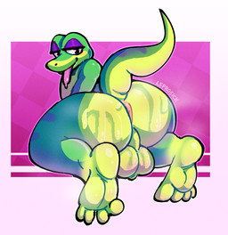 anthro anus balls big_balls big_butt bodily_fluids butt clothing countershade_butt countershading feet genitals green_body green_scales huge_butt looking_at_viewer male musk nude rear_view scales solo sweat sweaty_balls sweaty_butt sweaty_genitalia thick_thighs tongue tongue_out avoid_posting leprosick gex_(series) gex_the_gecko gecko lizard reptile scalie absurd_res hi_res