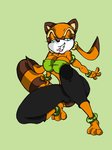 aged_up anthro blue_eyes breasts cleavage clothed clothing female fur green_background half-closed_eyes midriff narrowed_eyes orange_body orange_fur simple_background solo kskillz sega sonic_the_hedgehog_(series) marine_the_raccoon mammal procyonid raccoon hi_res