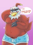 anthro belly clothing male pubes slightly_chubby solo underwear glitchedweasel bandai_namco digimon digimon_adventure avian bird digimon_(species) hawkmon hi_res