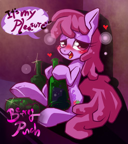 alcohol beverage blush bottle container cutie_mark drunk female feral fur hair heart_symbol long_hair looking_at_viewer open_mouth purple_eyes purple_hair smile solo substance_intoxication teeth text tongue tongue_out wine renokim friendship_is_magic hasbro my_little_pony berry_punch_(mlp) earth_pony equid equine horse mammal pony digital_media_(artwork) english_text shaded