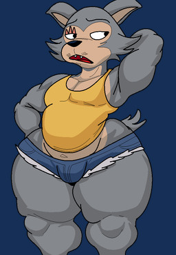 anthro bottomwear bulge clothing facial_hair facial_scar femboy hotpants male mexican scar shirt shorts solo tank_top thick_thighs topwear wide_hips yellow_clothing yellow_shirt yellow_tank_top yellow_topwear spicynslim beastars legoshi_(beastars) canid canine canis mammal mexican_wolf wolf alpha_channel