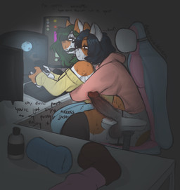 animal_dildo animal_sex_toy anthro anthro_on_anthro balls big_penis clothed clothing computer console dildo duo electronics equine_dildo female female_penetrated free_use gaming_chair genitals gynomorph gynomorph/female gynomorph_penetrating gynomorph_penetrating_female heart_symbol hug hugging_during_sex humanoid_genitalia humanoid_penis internal internal_vaginal intersex intersex/female intersex_penetrating intersex_penetrating_female lube_bottle penetrable_sex_toy penetration penile penile_penetration penis penis_in_vagina sex sex_toy sex_while_gaming sitting_on_another text vaginal vaginal_penetration x-ray_view demedemedemead calico_cat domestic_cat felid feline felis mammal 2025 colored english_text hi_res sketch incest_(lore) sibling_(lore) sister_(lore) sisters_(lore)