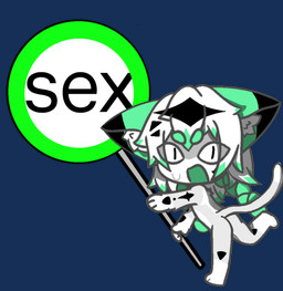 ambiguous_gender black_ears ear_tuft facial_tuft female green_ears green_hair grey_body grey_tail hair head_markings looking_at_viewer markings paws solo star tail text triangular_ears tuft white_hair white_tail young young_female ordinary_hash_browns miu_yu_chen domestic_cat felid feline felis mammal alpha_channel english_text