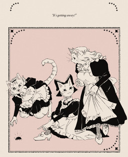 accessory anthro apron bell bell_collar bow_ribbon clawed_hands clothing collar dress feline_tail female formal_wear fur group hair_accessory hair_bow hair_ribbon long-haired_cat maid_uniform ribbons simple_background striped_body striped_fur stripes trio uniform vintage alizalayne arthropod domestic_cat felid feline felis mammal tabby_cat hi_res monochrome