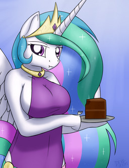 anthro anthrofied biped breasts cake cleavage clothed clothing crown cutlery dessert eating feathered_wings feathers female food fork gold_(metal) hair headgear horn jewelry kitchen_utensils looking_at_viewer multicolored_hair necklace plate purple_eyes shirt solo sparkles standing tools topwear white_body white_feathers wings devs-iratvs friendship_is_magic hasbro my_little_pony mythology princess_celestia_(mlp) equid equine mammal mythological_creature mythological_equine winged_unicorn 2013 absurd_res hi_res