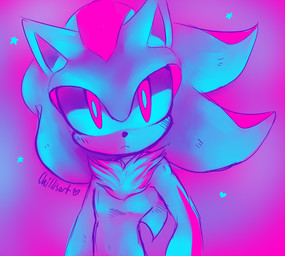 :< anthro blue_and_pink male solo spacecolonie sega sonic_the_hedgehog_(series) shadow_the_hedgehog eulipotyphlan hedgehog mammal 2015 restricted_palette