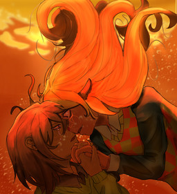 almost_kissing anthro blonde_hair bodily_fluids brown_hair bubble clothing cotraz duo female hair hand_holding lake looking_at_another looking_at_partner male male/female open_mouth sunset sweater tears topwear underwater water deltarune undertale_(series) kris_dreemurr noelle_holiday deer human mammal 2026 hi_res