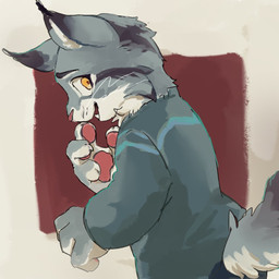 anthro clothed clothing fur grey_body grey_fur male pawpads simple_background solo sweater topwear yellow_eyes unknown_artist disney zootopia pawbert_lynxley canada_lynx felid feline lynx mammal 1:1 hi_res