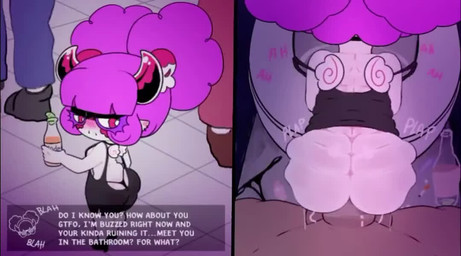bathroom big_penis blush bodily_fluids bouncing_butt breasts butt dark_body dark_skin drunk duo female female_on_human female_penetrated from_behind_position genital_fluids genitals hair half-closed_eyes horn human_penetrating_female interspecies larger_human larger_male male male/female male_penetrating male_penetrating_female narrowed_eyes penetration penile penile_penetration penis penis_in_vagina pink_hair rough_sex sex shortstack size_difference small_breasts smaller_female smaller_humanoid substance_intoxication text vaginal vaginal_fluids vaginal_penetration white_body meweeze chocovania_(chocovania) human humanoid imp mammal 2d_animation animated english_text short_playtime sound video