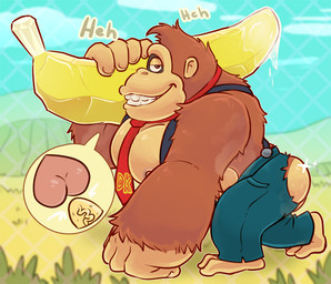 anthro banana bottomwear butt clothing food fruit male male/male necktie pants plant solo suspenders teasing teasing_viewer torn_bottomwear torn_clothing torn_pants haxsmack donkey_kong_(series) donkey_kong_bananza nintendo donkey_kong_(character) kong mammal primate simian_(species)