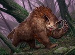 2021 ambiguous_gender avian beak bear bird brown_body brown_feathers caraid claws day detailed_background digital_media_(artwork) dungeons_and_dragons english_text feathers feral finger_claws forest grass hasbro magic:_the_gathering mammal official_art outside owl owlbear plant quadruped red_eyes solo text toe_claws tree wizards_of_the_coast