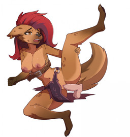 anthro anthro_penetrated balls black_nose bottomwear breasts brown_eyes clothing countershade_face countershade_fur countershade_torso countershading disembodied_penis duo erection female female_penetrated fur genitals hair human_on_anthro human_penetrating human_penetrating_anthro humanoid_genitalia humanoid_penis humanoid_vulva interspecies loincloth lying male male/female male_penetrating male_penetrating_female mostly_nude multicolored_vulva nipples on_side one_leg_up open_mouth penetration penile penile_penetration penis penis_in_vagina pink_vulva raised_leg red_hair sex simple_background tail tan_body tan_fur two_tone_vulva vaginal vaginal_penetration vulva white_background kironzen frinn human hyena mammal spotted_hyena absurd_res digital_media_(artwork) hi_res shaded