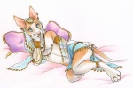 anthro blue_eyes clothed clothing crossdressing ear_piercing gold_(metal) harem harem_boy harem_outfit jewelry looking_at_viewer male nipple_chain nipple_piercing nipples piercing pose ring solo dinobutt canid canine canis domestic_dog ibizan_hound mammal primitive_dog primitive_hunting_dog pinup traditional_media_(artwork)