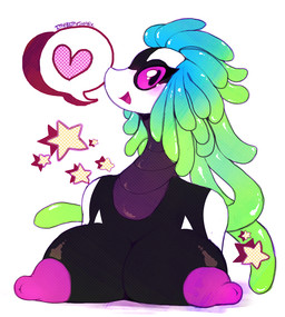 anthro big_breasts breast_rest breasts dreadlocks female heart_symbol huge_breasts looking_at_viewer nipples nude smile solo ittybittyshark unknown_species