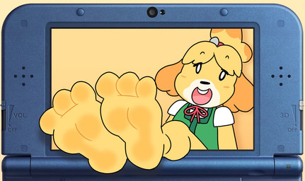 3_toes accessory anthro barefoot blonde_hair buckteeth clothed clothed_anthro clothed_female clothing electronics feet female foot_focus fur game_console green_clothing green_topwear green_vest hair hair_accessory hair_tie humanoid_feet looking_at_viewer nintendo_3ds_console open_mouth open_smile plantigrade smile soles solo teeth tied_hair toes topwear vest yellow_body yellow_fur compysteps animal_crossing nintendo nintendo_3ds nintendo_ds_family isabelle_(animal_crossing) canid canine canis domestic_dog mammal shih_tzu toy_dog absurd_res hi_res