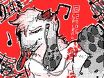 ambiguous_gender anthro electronics food fruit headphones markings pink_markings plant strawberry spiral2005 bovid caprine goat hybrid mammal 4:3 digital_media_(artwork) flipnote_studio_(artwork)