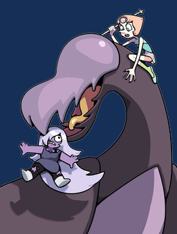 ambiguous_gender bite clothed clothing female feral group hair long_hair open_mouth purple_body purple_skin sharp_teeth teeth tongue toony topwear trio discount-supervillain cartoon_network steven_universe amethyst_(steven_universe) big_bird_(steven_universe) pearl_(steven_universe) alien alien_humanoid amethyst_(gem_species) corrupted_gem gem_(species) human humanoid mammal pearl_(gem_species) quartz_(gem_species) alpha_channel digital_media_(artwork) hi_res