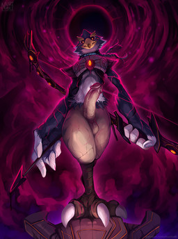 anthro armor arrow_(weapon) balls beak big_balls bottomless bow_(weapon) clothed clothing corruption erection genitals holding_bow_(weapon) holding_object holding_ranged_weapon holding_weapon humanoid_genitalia humanoid_penis hypnosis looking_at_viewer looking_down male mind_control penis ranged_weapon solo weapon nurinaki breath_of_the_wild nintendo the_legend_of_zelda revali windblight_ganon avian rito 2021