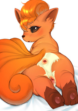 animal_genitalia animal_vulva anus black_eyes blush bodily_fluids canine_genitalia canine_vulva claws female feral genital_fluids genitals hair orange_hair pawpads paws solo tail teeth vaginal_fluids tlmoyv_1 nintendo pokemon generation_1_pokemon pokemon_(species) vulpix absurd_res hi_res