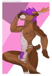 abs anthro antlers balls biceps circumcised flaccid genitals hair horn humanoid_genitalia humanoid_penis male muscular muscular_anthro muscular_male nipples nude pecs penis pose purple_hair purple_penis solo k0suna stoobs cervine deer mammal pinup