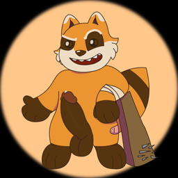 anthro arm_support band-aid bandage bat_(object) big_penis board bodily_fluids fur genital_fluids genitals inviting_to_sex leaning_on_elbow male nailed_bat orange_body orange_fur penis precum presenting presenting_penis project_z size_difference small_but_hung smile smiling_at_viewer smirk smirking_at_viewer solo standing teasing teasing_viewer weapon mini_mogsey project_zomboid the_indie_stone spiffo mammal procyonid raccoon 1:1 hi_res