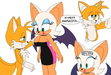 age_difference anthro aroused big_breasts breasts duo female flirting hand_on_shoulder humor larger_female male male/female nervous nervous_smile older_female size_difference smaller_male speech_bubble text younger_male 4chan_anon unknown_artist sega sonic_the_hedgehog_(series) miles_prower rouge_the_bat bat canid canine fox mammal red_fox true_fox comic english_text hi_res