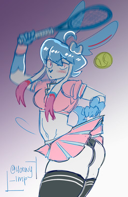 angry anthro belly blue_body blue_fur blue_hair bottomwear breasts butt clothed clothing clothing_lift female fur hair intense_stare legwear motion_lines navel panties shirt skirt skirt_lift solo stockings thick_thighs topwear underwear horny_imp nintendo pokemon sylvia_(horny_imp) eeveelution generation_6_pokemon pokemon_(species) sylveon hi_res