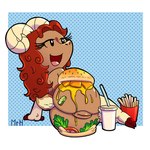 anthro big_butt burger butt eyelashes female food food_fetish food_play fries genitals hair nude open_mouth presenting presenting_hindquarters presenting_pussy pussy red_hair smile soda_cup solo el_senor_erizo bovid caprine goat mammal 1:1 hi_res